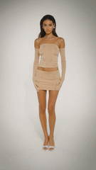 Rosana Embroidered Skirt: Tan Mini Skirt for Date Night | Nana Jacqueline
