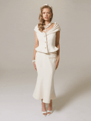 Belle Satin Skirt: Beige Midi Skirt for Rehearsal Dinner | Nana Jacqueline