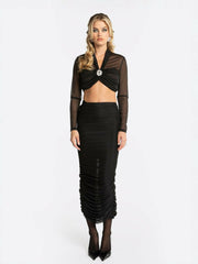 Pia Mesh Skirt: Black Midi Skirt for Date Night | Nana Jacqueline