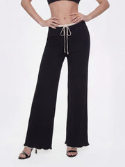 Charlotte Contrast-Waist Black Pants | Nana Jacqueline