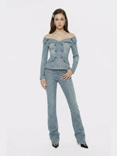 High-Waist Blue Denim Jeans with Crystal Detail | Nana Jacqueline