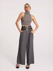 Anna Pants: Grey Wide-Leg Pants for Workwear | Nana Jacqueline