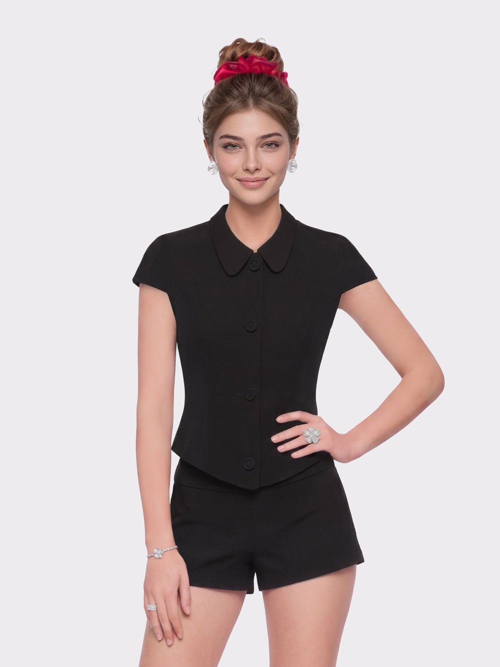 Alina Cinched-Waist Black Top | Nana Jacqueline