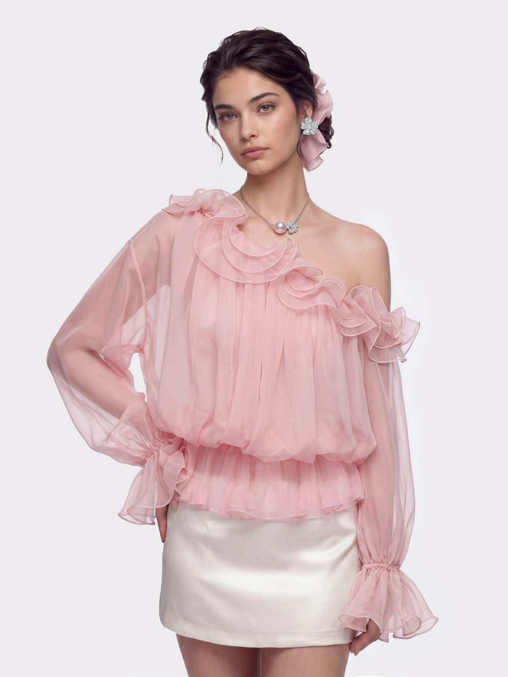 Summer Off-Shoulder Ruffle Pink Blouse | Nana Jacqueline