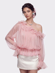 Summer Off-Shoulder Ruffle Pink Blouse | Nana Jacqueline