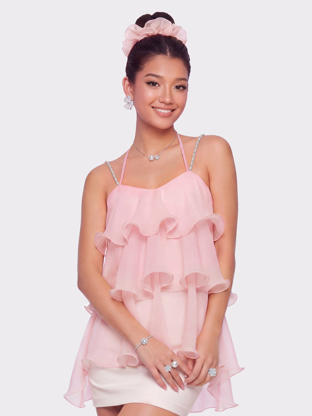 Fiona Crystal-Chain Pink Top | Nana Jacqueline