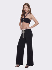 Ana Halter Knit Wool-Blend Black Top | Nana Jacqueline