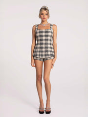 Anabella Bow Top: Black Checkered Top for Brunch | Nana Jacqueline