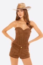 Sienna Suede Top: Brown Corset Top for Date Night | Nana Jacqueline