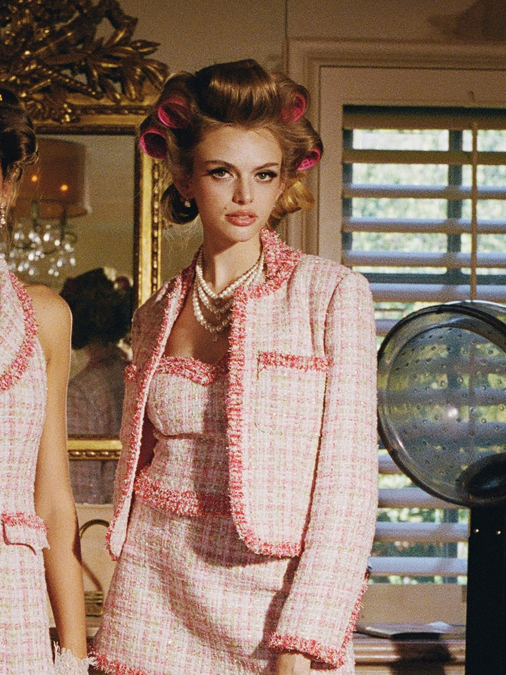 Bianca Metallic-Woven Tweed Pink Jacket: Pink Jacket for Bridal Shower | Nana Jacqueline