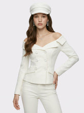 White Denim Double-Breasted Tailored Top | Nana Jacqueline