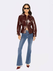 Isabella Vegan Leather Jacket: Claret Leather Jacket for Date Night | Nana Jacqueline