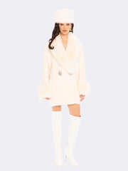 Althea Faux Fur Collar Cocoon Coat: White Coat for Winter Party | Nana Jacqueline