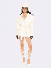 Victoria Bow Coat: White Coat for Bridal Shower | Nana Jacqueline