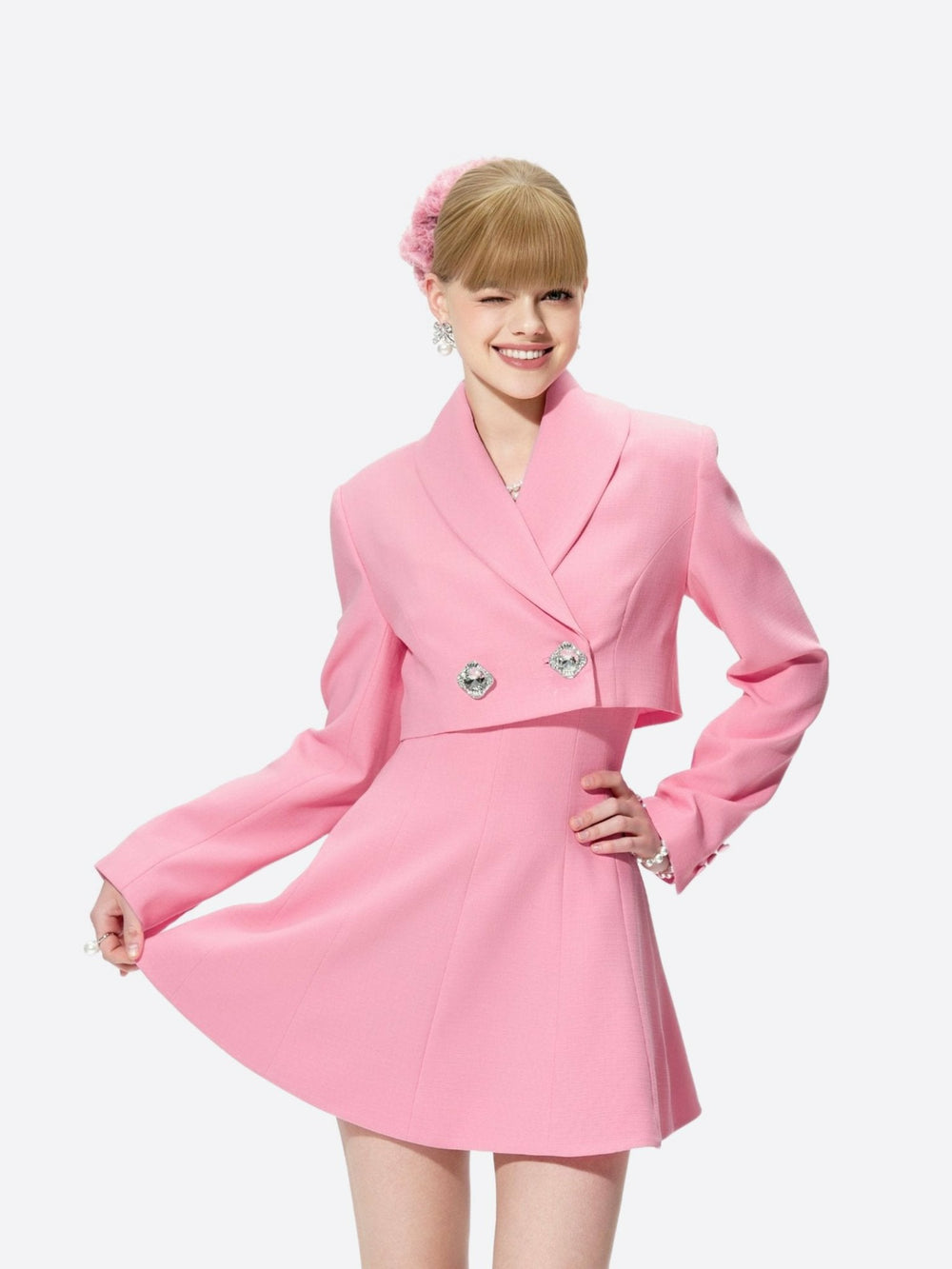 Veronica Crop Blazer: Pink Crop Blazer for Brunch | Nana Jacqueline