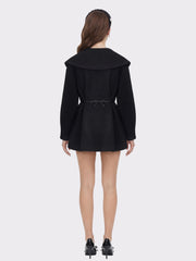 Black Wool-Blend Coat with Bow-Back | Nana Jacqueline
