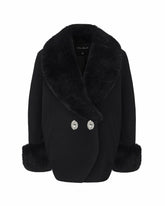 Althea Faux Fur Collar Cocoon Coat: Black Coat for Winter Evening Event | Nana Jacqueline