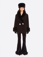 Althea Faux Fur Collar Cocoon Coat: Black Coat for Winter Evening Event | Nana Jacqueline