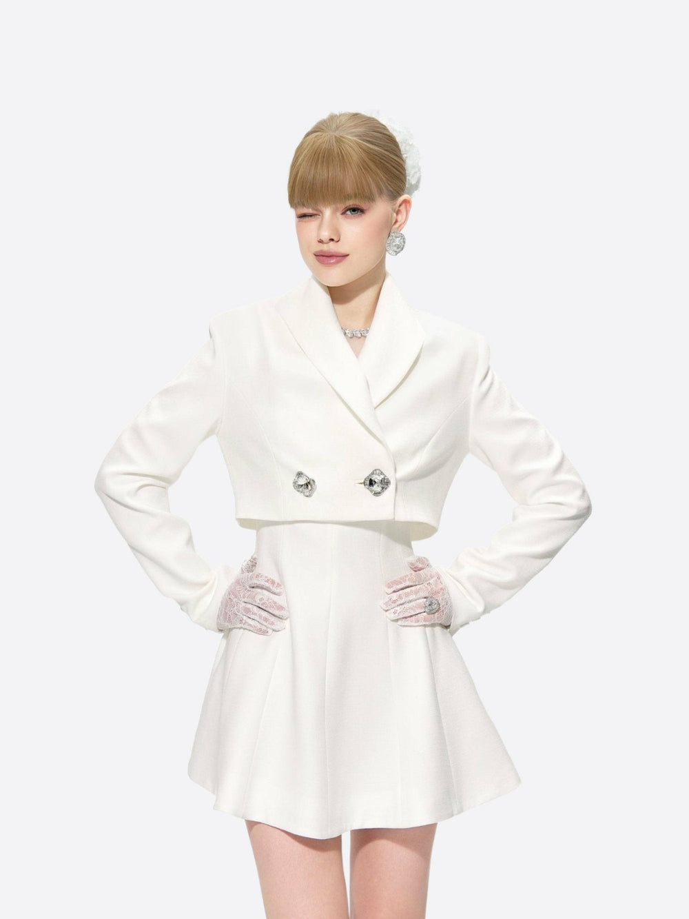 Veronica Crop Blazer: White Blazer for Engagement Party | Nana Jacqueline
