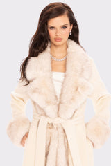 Adriana Faux Fur Coat: Off White Coat for Winter Formal Event | Nana Jacqueline