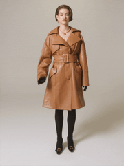 Keira Leather Trench Coat: Brown Trench Coat for Fall Outfits | Nana Jacqueline
