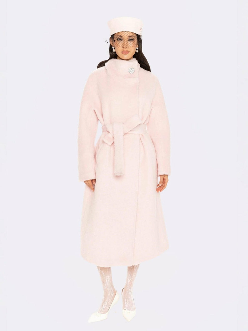 Audrey Long Coat: Pink Wool Coat for Winter Wedding Guest | Nana Jacqueline