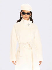 Audrey Long Coat: Off White Coat for Winter Wedding Guest | Nana Jacqueline