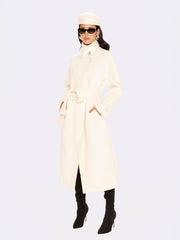 Audrey Long Coat: Off White Coat for Winter Wedding Guest | Nana Jacqueline