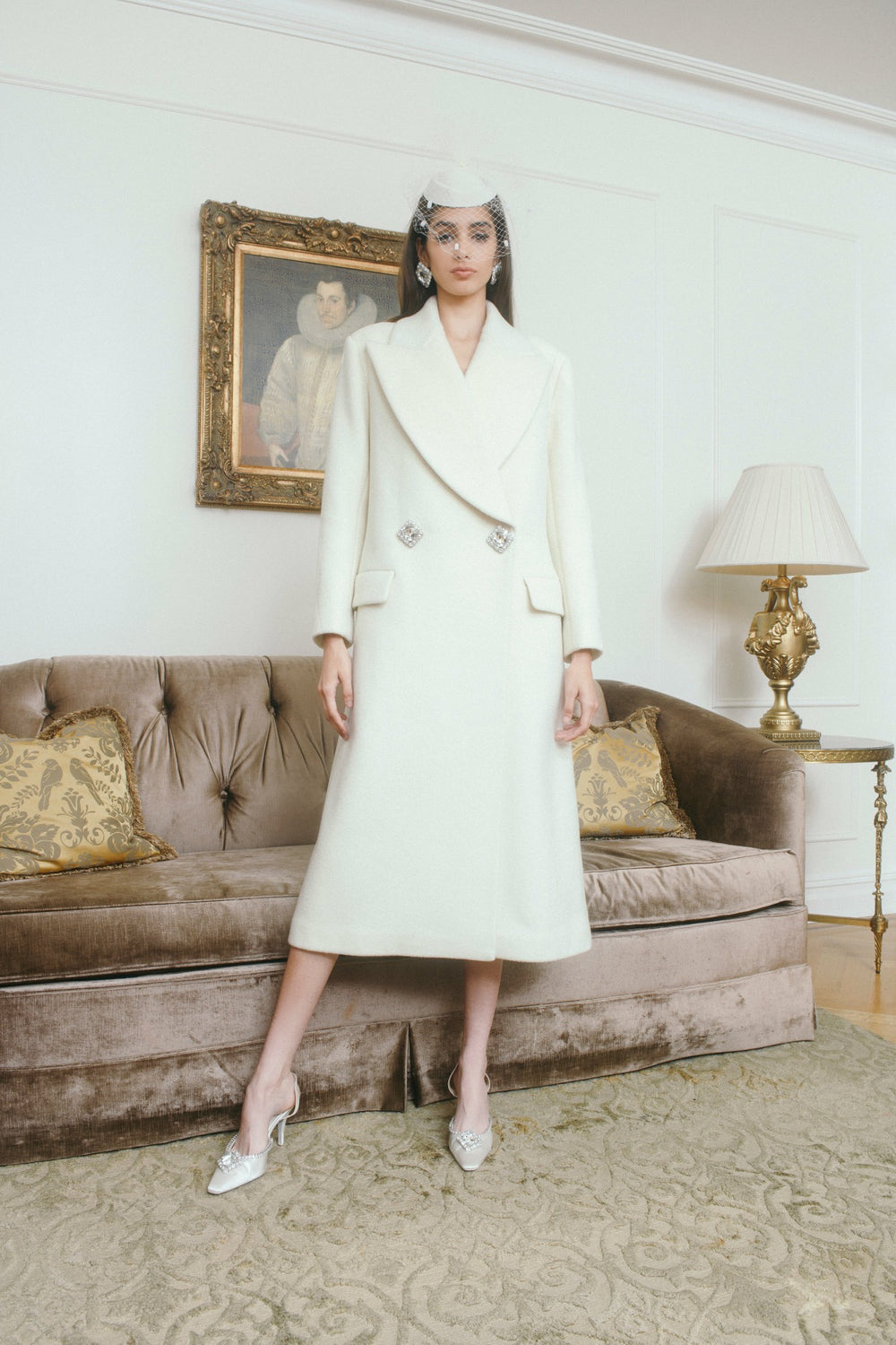 Gabriella Coat: White Coat for Winter Bridal Shower | Nana Jacqueline