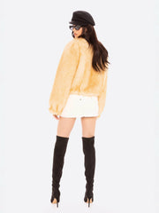Lavinia Short Faux Fur Jacket: Yellow Fur Jacket for Cocktail Party | Nana Jacqueline