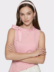 Pink Satin Asymmetrical Top with Crystal Bow | Nana Jacqueline