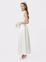 White Satin Asymmetrical Top with Crystal Bow | Nana Jacqueline
