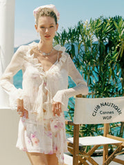 Monroe Ruffle Tie Champagne Blouse | Nana Jacqueline