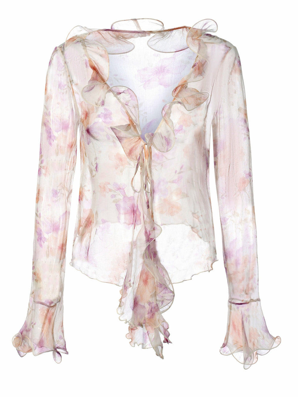 Monroe Tie-Front Ruffle Cream Blouse | Nana Jacqueline