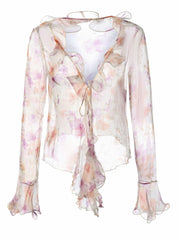 Monroe Tie-Front Ruffle Cream Blouse | Nana Jacqueline