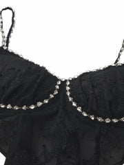Noemi Crystal-Strap Lace Black Top | Nana Jacqueline
