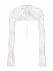 Yvette Sheer Lace Tie-Front White Cardigan | Nana Jacqueline