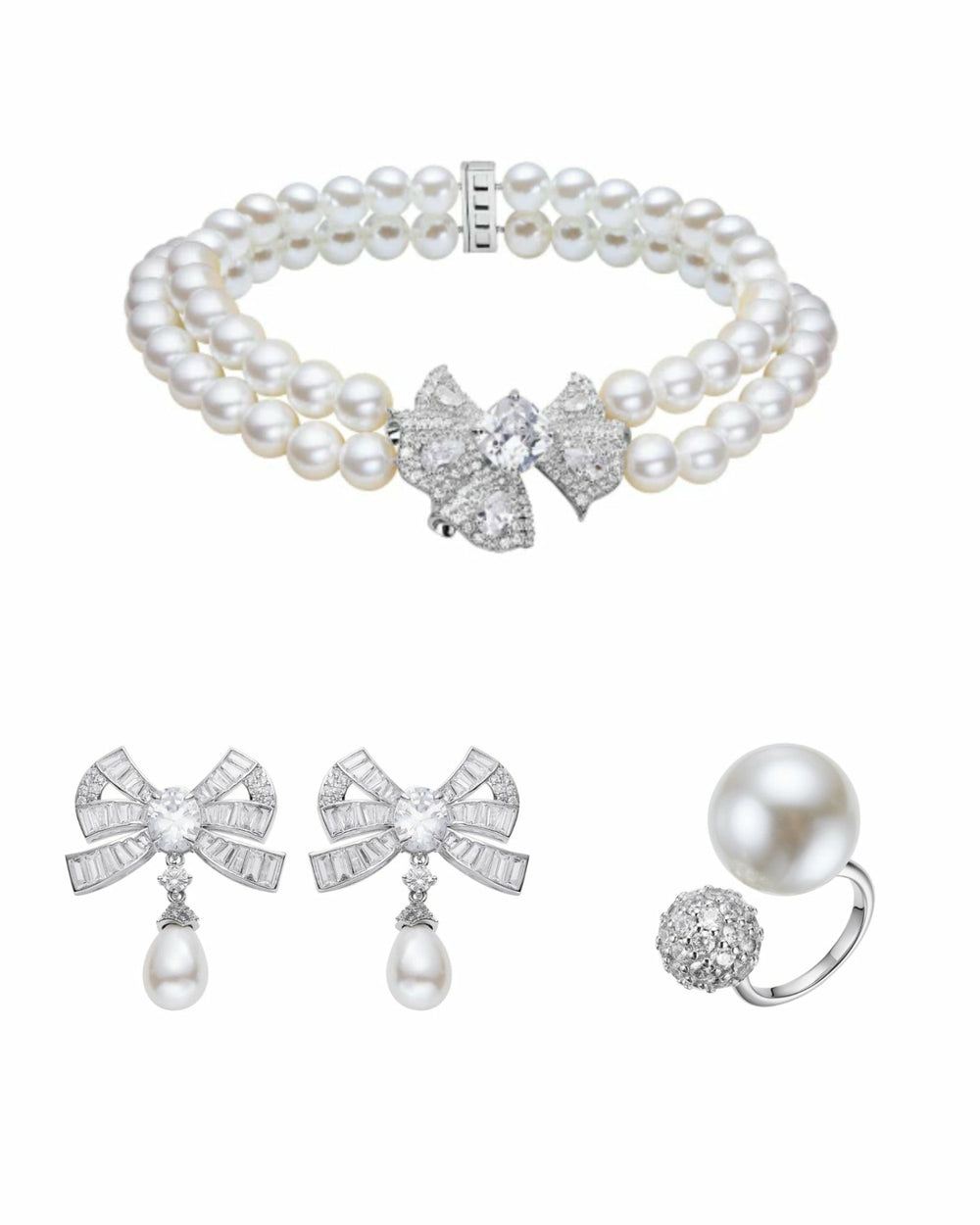 The Pearl & Diamonds Set: White Jewelry Set for Bridal Shower | Nana Jacqueline