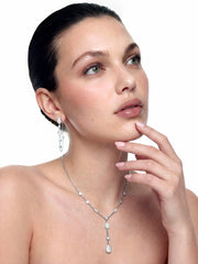 Ameline Pavé Crystal Drop Y-Chain Necklace | Nana Jacqueline