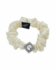 Helene Crystal-Detail Silk Noir Scrunchie Set: Silk Scrunchie Set for Party Hairstyles | Nana Jacqueline