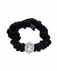 Helene Crystal-Detail Silk Noir Scrunchie Set: Silk Scrunchie Set for Party Hairstyles | Nana Jacqueline