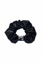 Black Leather Scrunchie with Crystal Detail | Nana Jacqueline