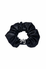Black Leather Scrunchie with Crystal Detail | Nana Jacqueline