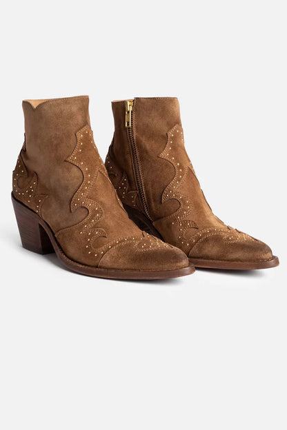 Johnny Was STUDDED ITALIAN SUEDE ANKLE BOOT