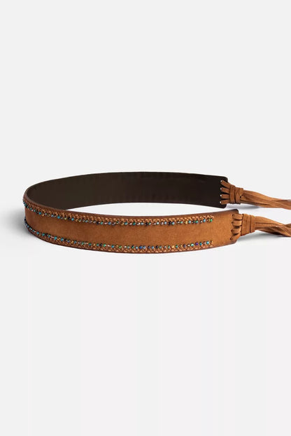 Johnny Was HANDBEADED ITALIAN SUEDE TASSEL BELT
