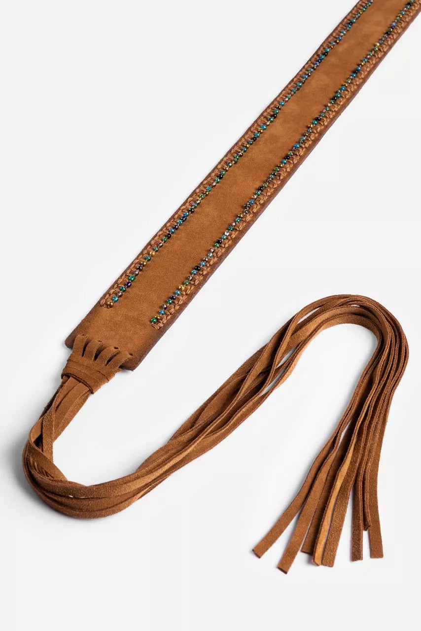 Johnny Was HANDBEADED ITALIAN SUEDE TASSEL BELT