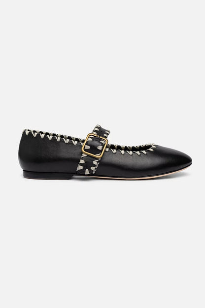 Johnny Was BLANKET STITCH LEATHER MARY JANE FLAT