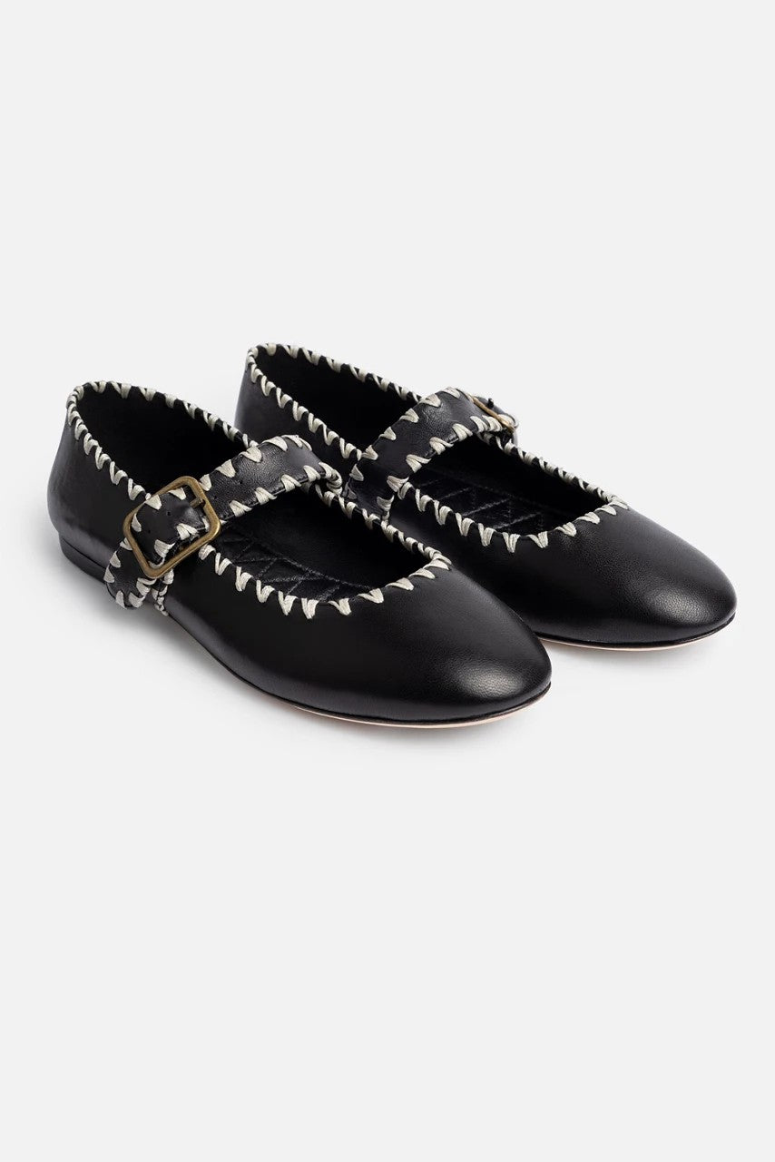 Johnny Was BLANKET STITCH LEATHER MARY JANE FLAT