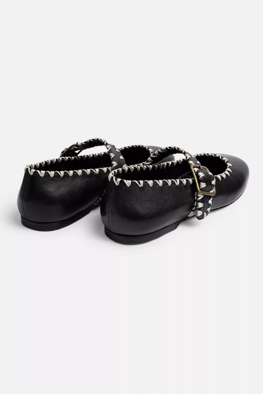Johnny Was BLANKET STITCH LEATHER MARY JANE FLAT
