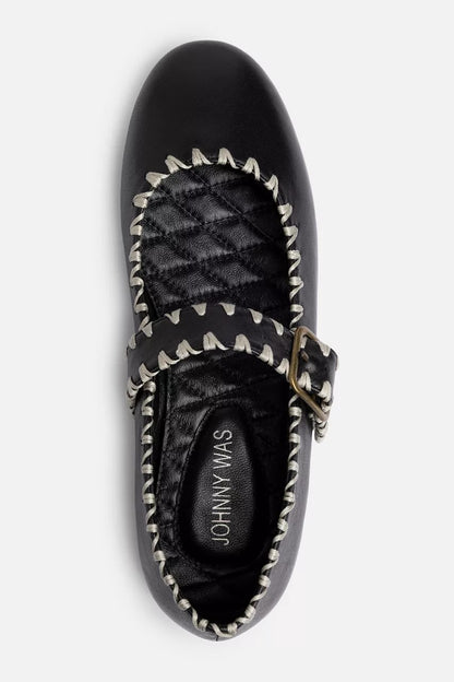 Johnny Was BLANKET STITCH LEATHER MARY JANE FLAT